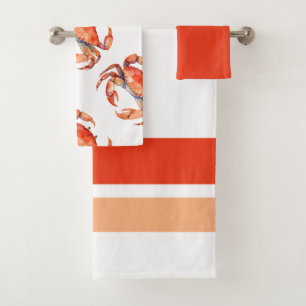 Tropical Watercolor Crab Bathroom Bath Towel Set