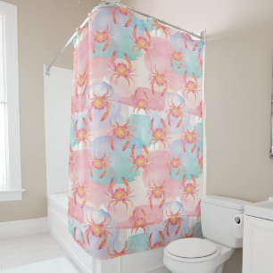 Tropical Watercolor Crab Pattern Shower Curtain