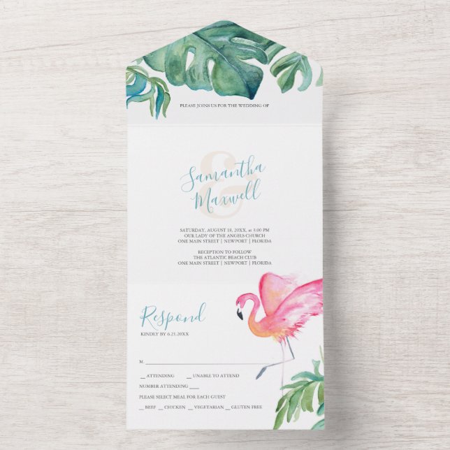 Tropical Watercolor Cute Wedding Invitations (Inside)