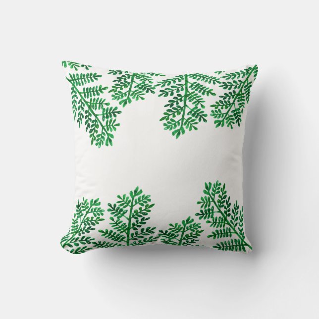 Tropical Watercolor Fern Foliage Cushion (Front)