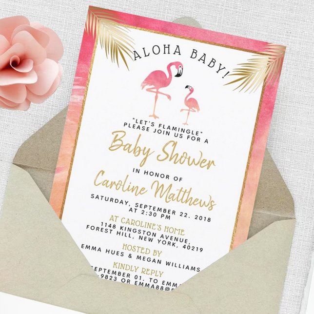 Tropical Watercolor Flamingo Baby Shower Invitation (Creator Uploaded)