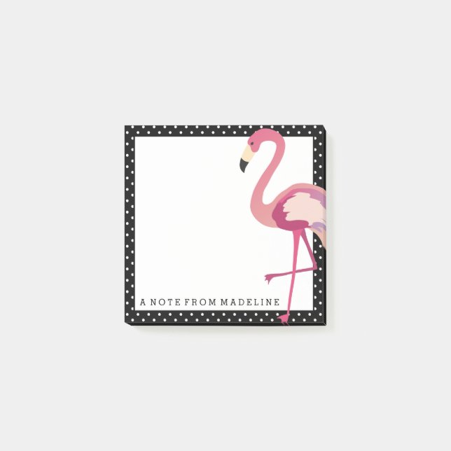 Tropical | Watercolor Flamingo Polka Dots Post-it Notes (Front)