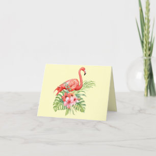 Tropical Watercolor Flamingos & Hibiscus Thank You