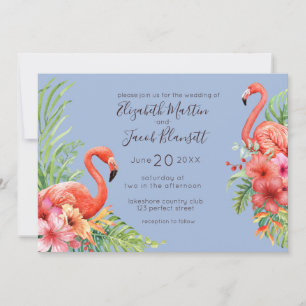 Tropical Watercolor Flamingos & Hibiscus Wedding Invitation
