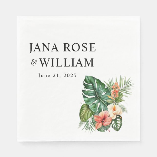 Tropical Watercolor Flat Wedding Napkin (Front)