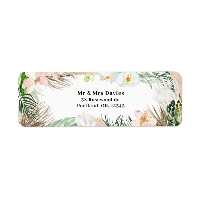 Tropical watercolor floral address label shower (Front)