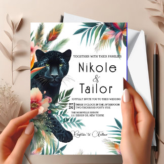 Tropical Watercolor Floral and Jaguar Invitation