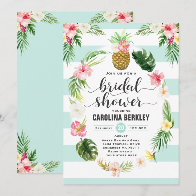 Tropical Watercolor Floral Bridal Shower Card (Front/Back)