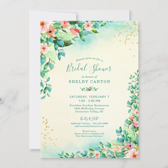 Tropical Watercolor Floral Bridal Shower Invitation (Front)