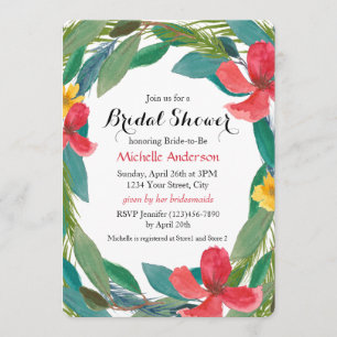 Tropical Watercolor Floral Bridal Shower Invitation