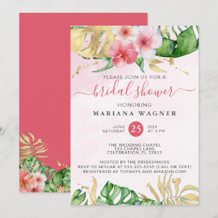Tropical Watercolor Floral Bridal Shower Invitation