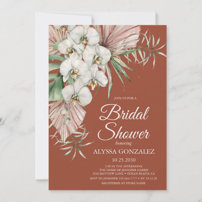 Tropical Watercolor Floral Bridal Shower Invitation (Front)