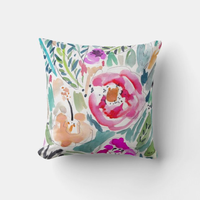 Tropical Watercolor Floral Cushion (Front)