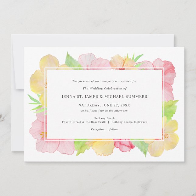 Tropical Watercolor Floral Hibiscus wedding (Front)