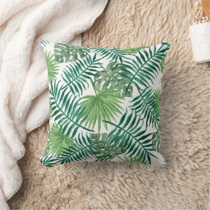 Tropical Watercolor Floral Leaves Cushion