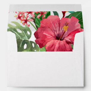 Tropical Watercolor Floral Leaves Liner Wedding Envelope