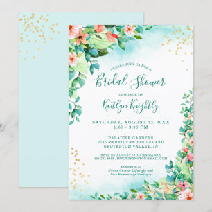 Tropical Watercolor Floral Modern Bridal Shower Invitation