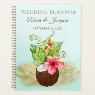 Tropical Watercolor Floral Palms Coconut Wedding Planner