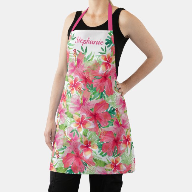 Tropical Watercolor Floral Personalised Apron (Insitu)