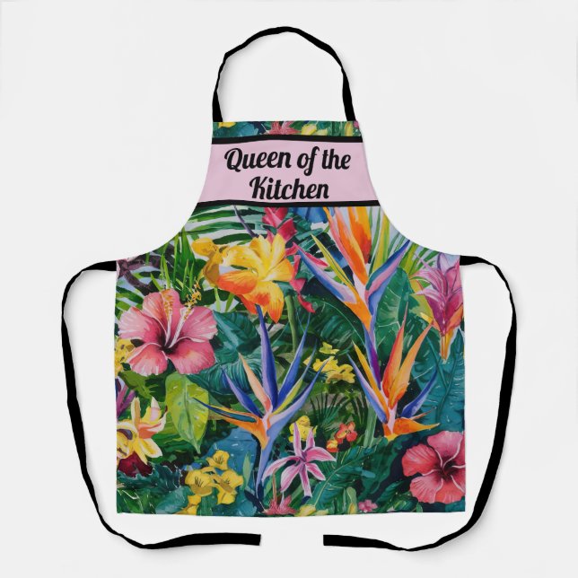 Tropical Watercolor Floral Personalised Apron (Front)