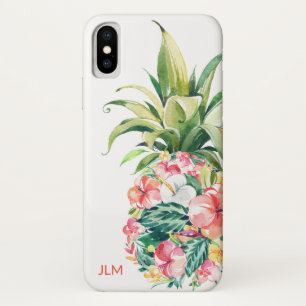 Tropical Watercolor Floral Pineapple with Monogram iPhone X Case