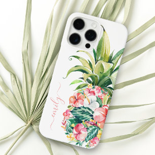 Tropical Watercolor Floral Pineapple with Name iPhone 16 Pro Max Case