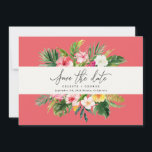 Tropical watercolor floral save the date<br><div class="desc">Beautiful modern Tropical watercolor floral save the date. Beautiful script text. Part of a summer wedding celebration collection. Backer colour can be changed.</div>