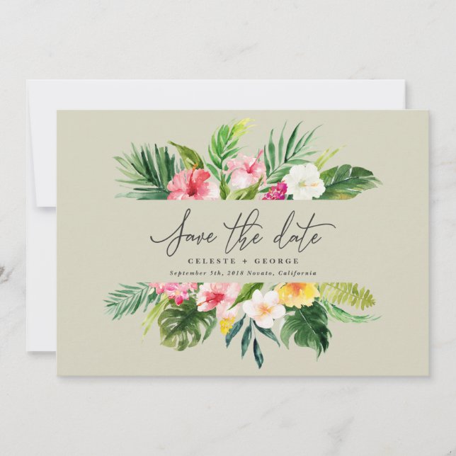Tropical watercolor floral save the date (Front)