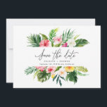 Tropical watercolor floral save the date<br><div class="desc">Beautiful modern Tropical watercolor floral save the date. Beautiful script text. Part of a summer wedding celebration collection.</div>