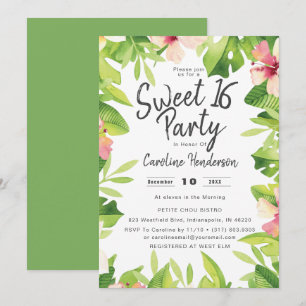 Tropical Watercolor Floral Sweet Sixteen Party Invitation
