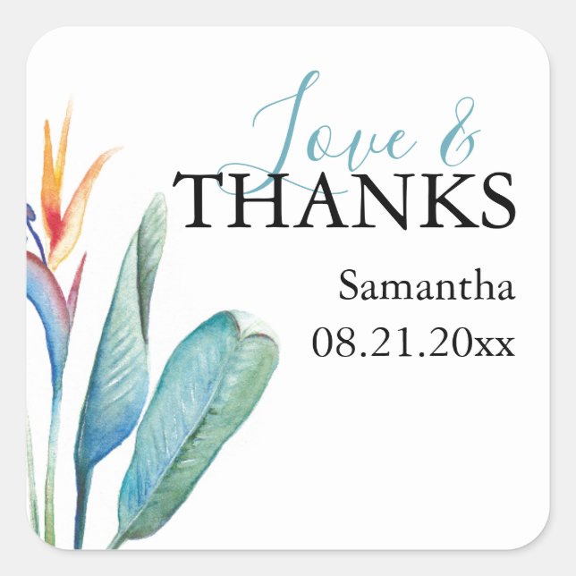 Tropical Watercolor Floral Theme Square Sticker (Front)