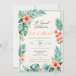 Tropical Watercolor Floral Wedding Invitation