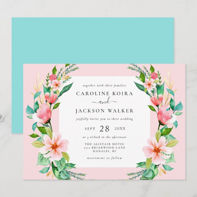Tropical Watercolor Floral Wedding Invitation (Front/Back)