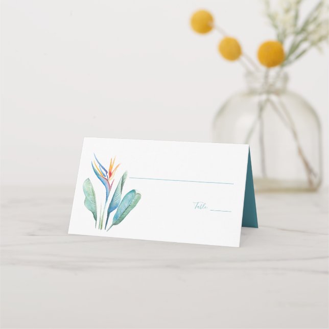 Tropical Watercolor Floral Wedding Place Card (Front)