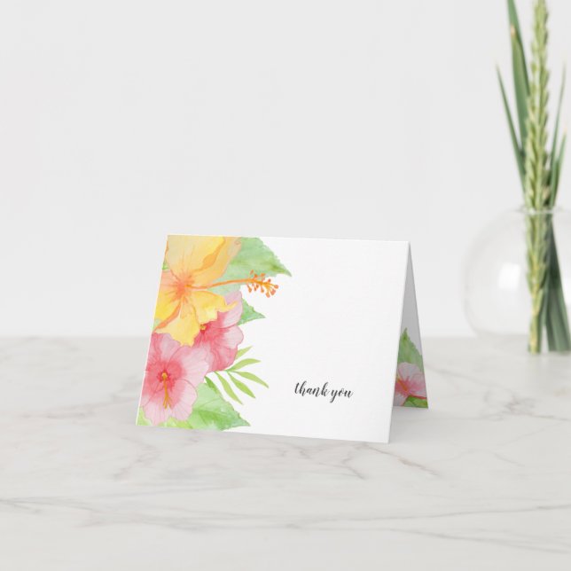 Tropical watercolor floral wedding thank you card (Front)