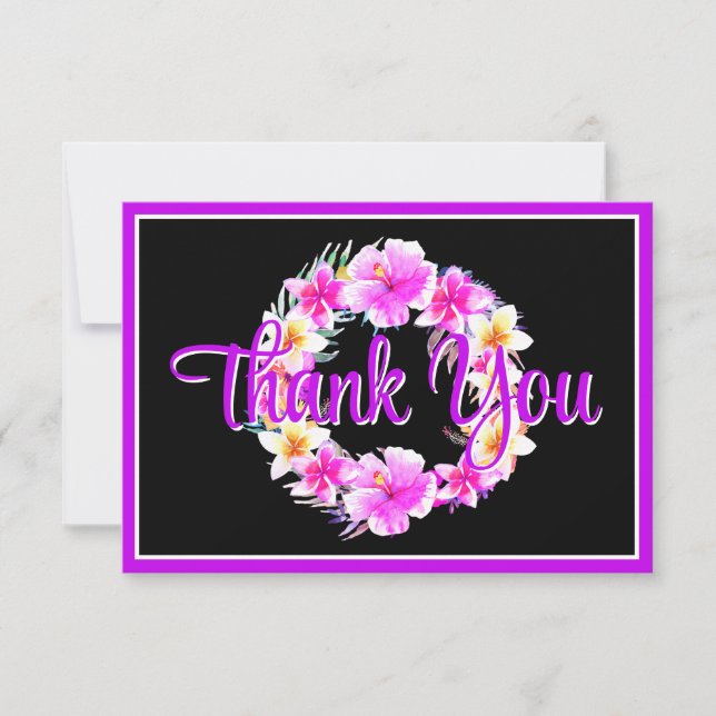 Tropical Watercolor Floral Wreath Thank You Card (Front)