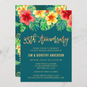 Tropical Watercolor Flower 35th Anniversary Invitation