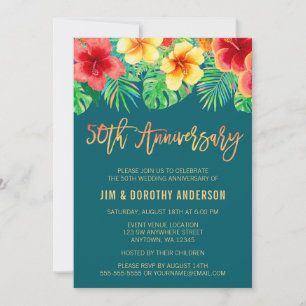 Tropical Watercolor Flower 50th Anniversary Invite