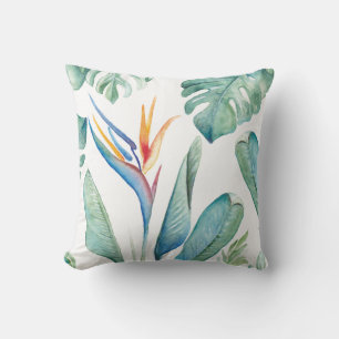 Tropical Watercolor Flower Botanicals and Greenery Cushion