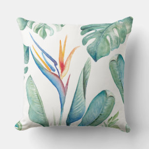 Tropical Watercolor Flower Botanicals and Greenery Cushion