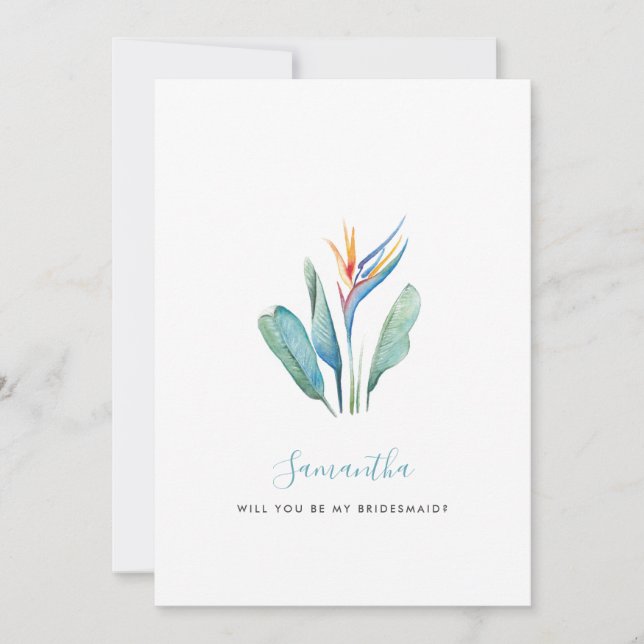 Tropical Watercolor Flower Bridesmaid Cards (Front)