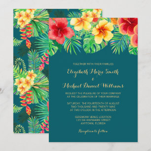 Tropical Watercolor Flower Wedding Invitation