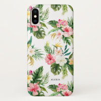Tropical Watercolor Flowers and Leaves Pattern