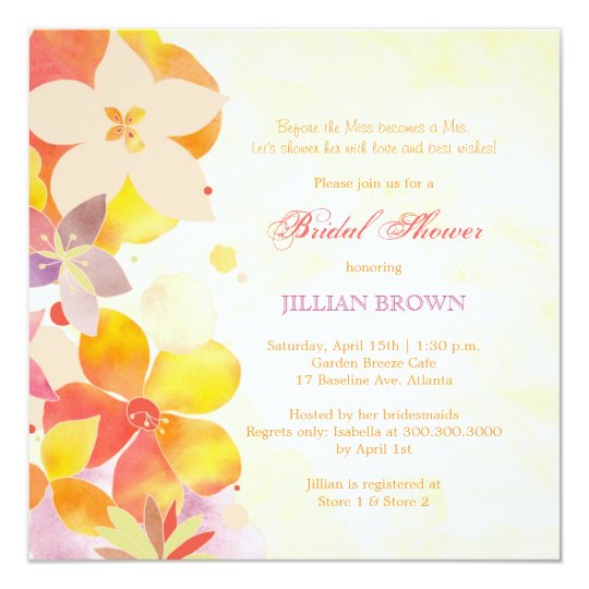 Tropical Watercolor Flowers Bridal Shower Card