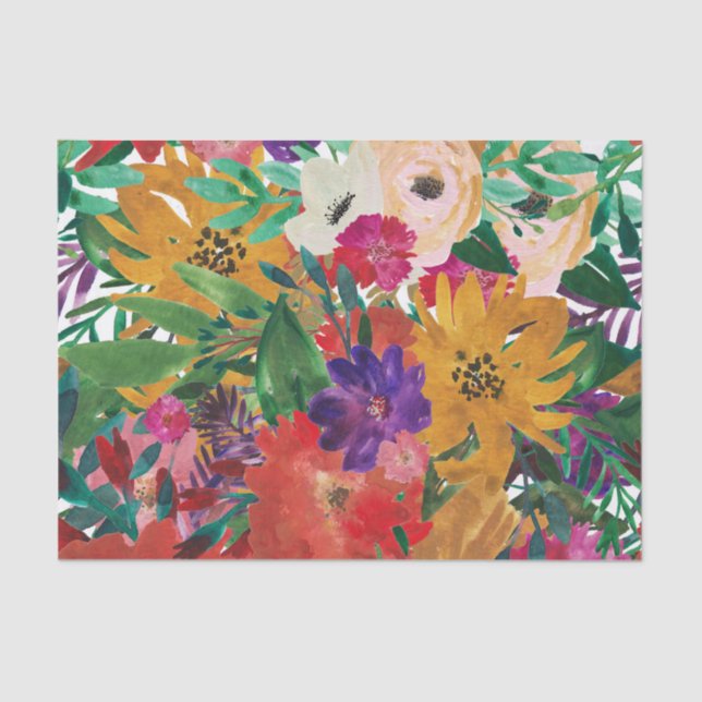 Tropical Watercolor Flowers Decoupage Tissue Paper (Front)