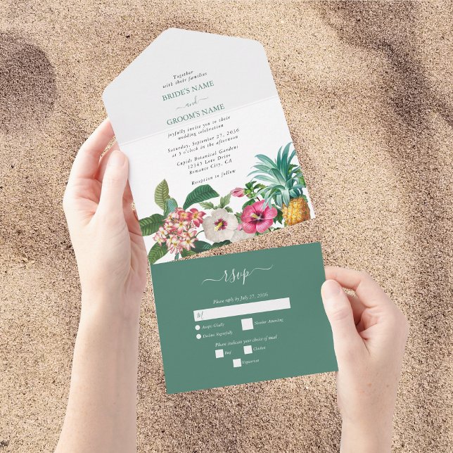 Tropical Watercolor Flowers & Greenery Wedding All In One Invitation (Tropical Watercolor Flowers & Greenery Wedding All In One Invitation)