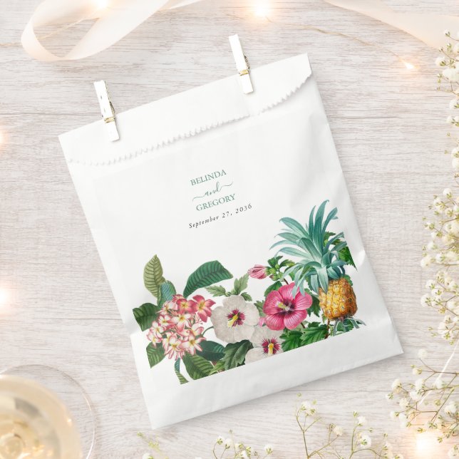 Tropical Watercolor Flowers & Greenery Wedding  Favour Bags (Clipped)