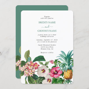 Tropical Watercolor Flowers & Greenery Wedding Invitation
