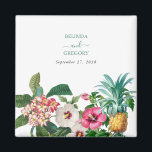 Tropical Watercolor Flowers & Greenery Wedding  Magnet<br><div class="desc">A beautiful tropical watercolor flowers and greenery wedding design. A unique design that uses watercolor vintage botanicals such as Hibiscus, Plumeria and Pineapple palms. A modern white and tropical floral design with a dash of greenery. A chic wedding favour design with modern elements. Matching wedding invitations and other stationery items...</div>