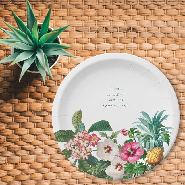 Tropical Watercolor Flowers & Greenery Wedding Paper Plate (Tropical Watercolor Flowers & Greenery Wedding Paper Plates)